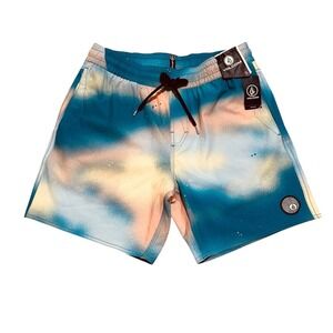 Volcom Mens Size Small Spray‎ Paint Nebula Swim Trunks Teal Peach NWT NEW